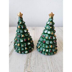 Vintage ceramic tree village star green gold set‎